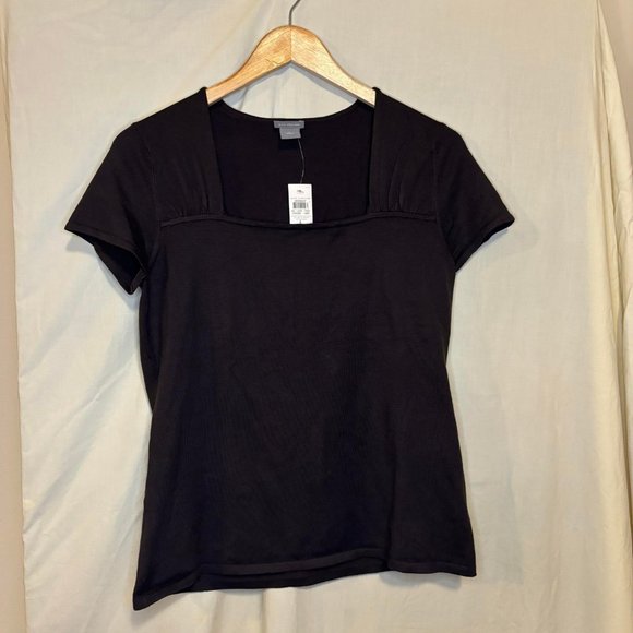 ANN TAYLOR  Dark Brown Silk Blend Short Sleeve Sweater top- size L - Picture 4 of 5